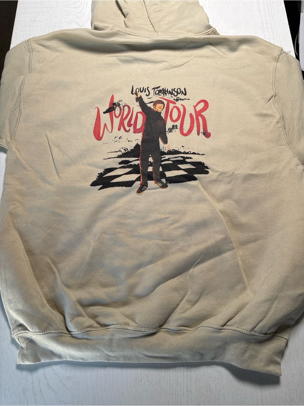 Gildan Beige Graphic Hoodie with Red and Black Print